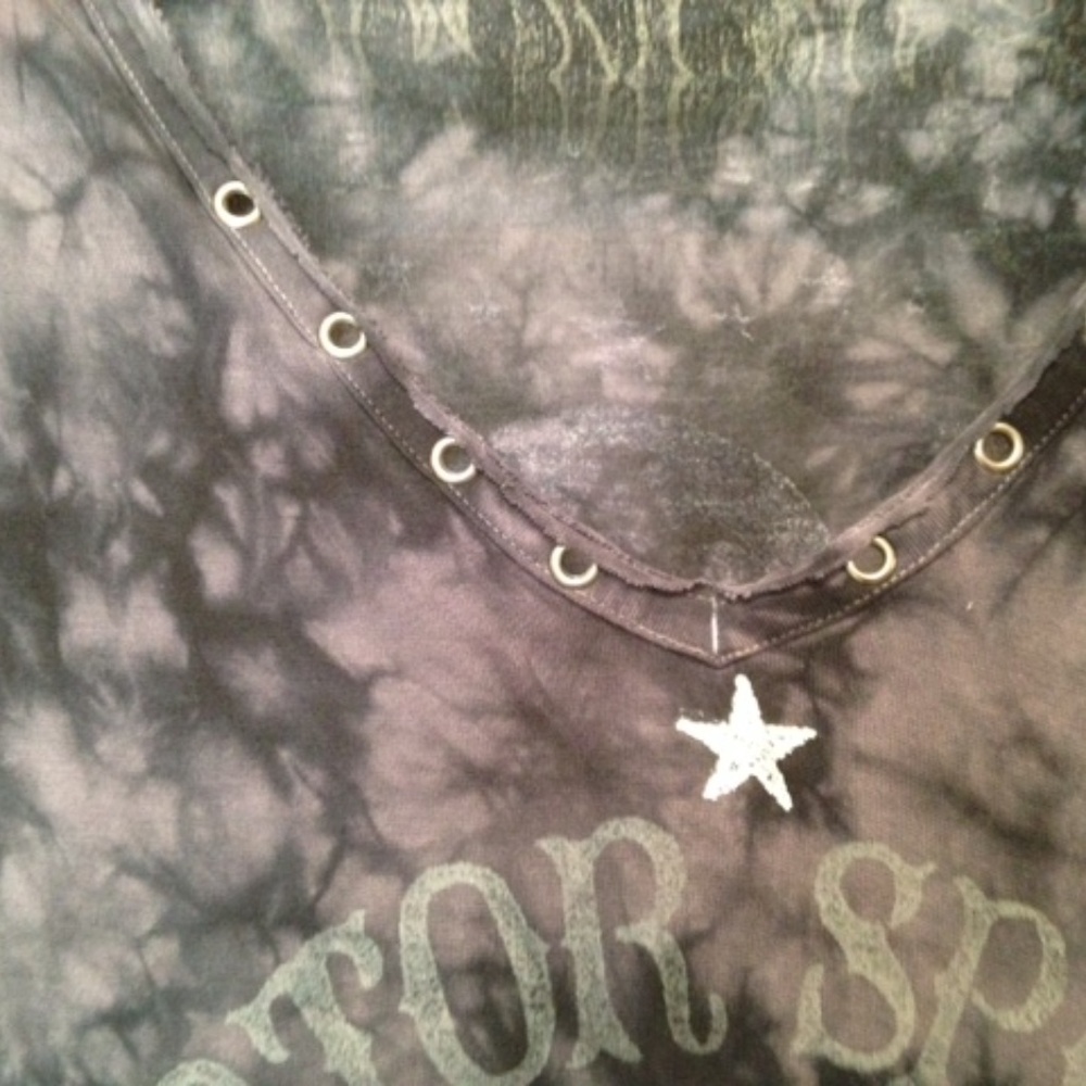 Affliction Black Premium V Neck Mini Dress Studs Rivets Stars - Picture 5 of 12